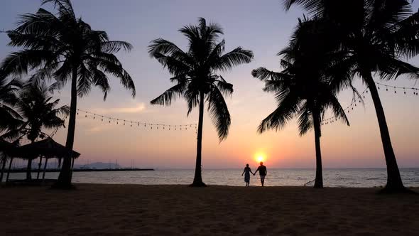 Najomtien Beach Pattaya Thailand Sunset at a Tropical Beach with Palm Trees Na Jomtien Beach with