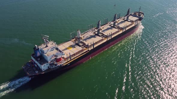 Large General Cargo Ship Tanker Bulk Carrier Aerial View