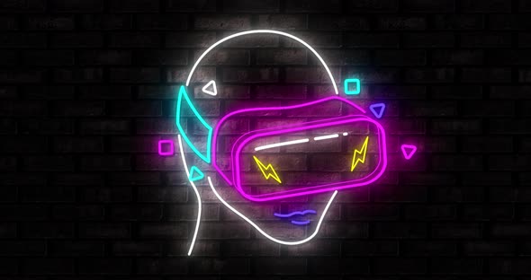 Neon Gaming icons on black background 4k
