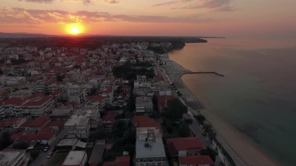 Aerial View of Small Resort Town at Sunrise