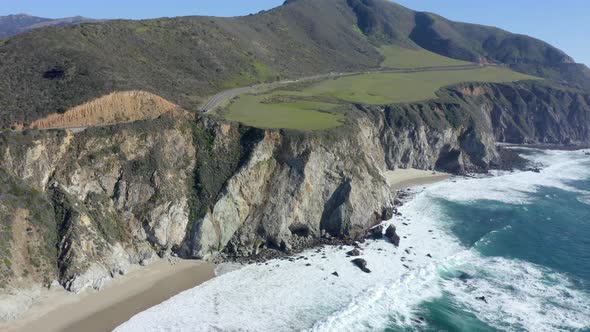 View of the road along the coast from the drone. 