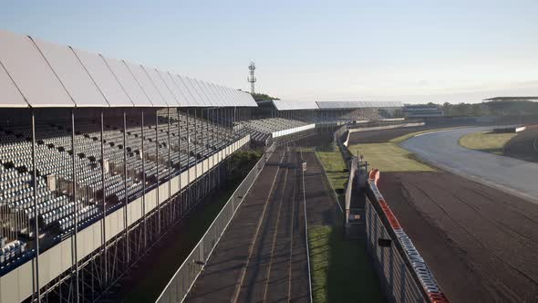 Grandstand View over Silverstone Race Track at Sunrise