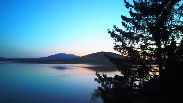 Aerial Video of Beautiful Mountain Lake on a Frosty Autumn Morning.