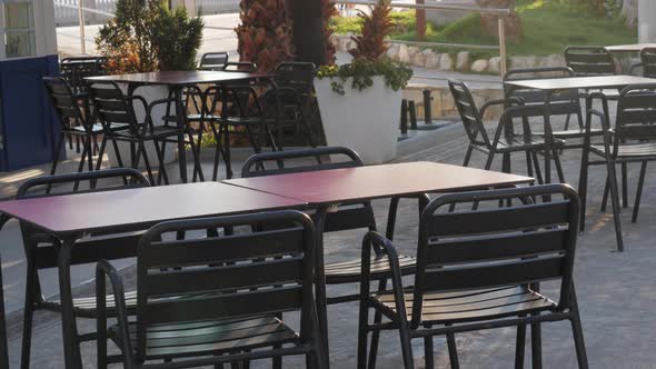 Second Wave Quarantine in Spain View of Closed Terrace Restaurants and Bars Following an Outbreak of