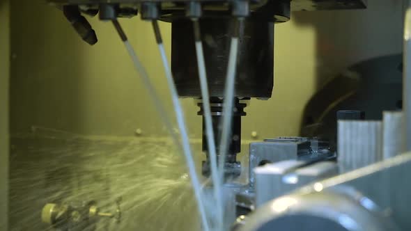 Industrial Close up of CNC machine at Work