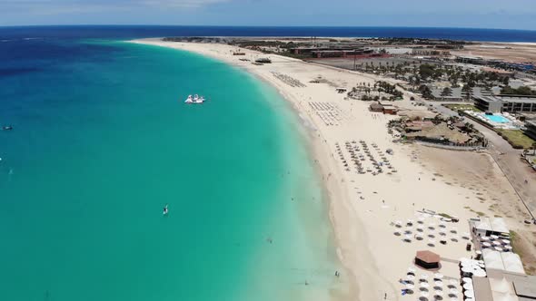 Aerial footage of the beautiful beach and coastline of Cape Verde Capo Verde