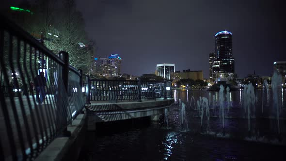 The waterfront and springing water in Lake Eola