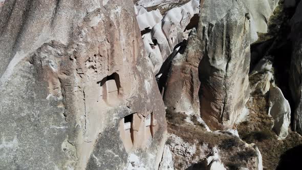 Aerial Mesmerizing View of Natural Formations of Mountains in Cappadocia Taken From Air