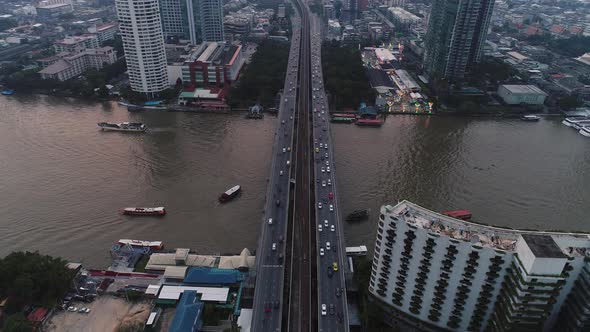4k Aerial city view of Bangkok dowtnown, Flying over Bangkok, Thailand.