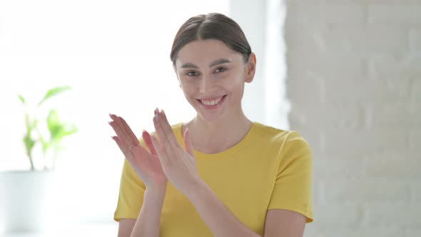 Portrait of Smiling Woman Clapping, Applauding