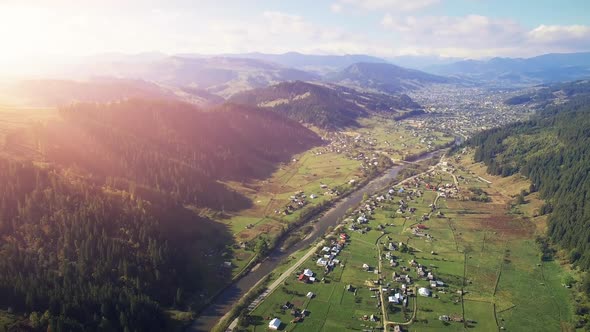 Aerial Drone Flight in Carpathian Mountains