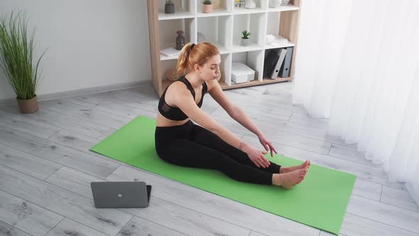 Pilates Online Training at Home Woman Stretching