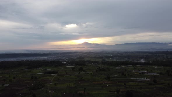 Aerial footage of morning drones with thick clouds