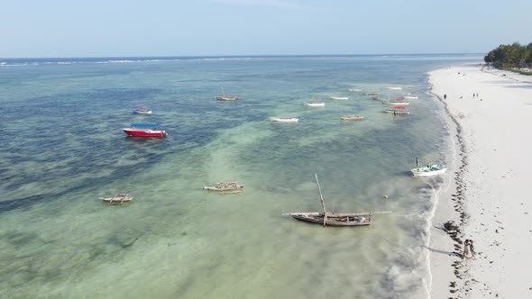 Boats in the Ocean Near the Coast of Zanzibar Tanzania Slow Motion