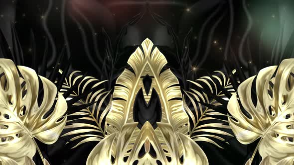 Black And Golden Tropical Leaves Background 02