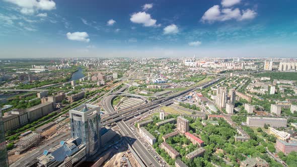 Panoramic View of the Building From the Roof of Moscow International Business Center Timelapse