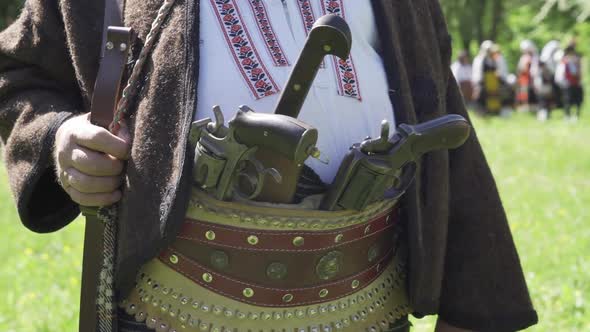 Close Up of Military Ammunition of Soldiers at RussoTurkish War Historical Reenactment