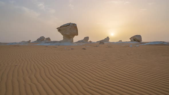 Timelapse of Chalk Rocks in the White Desert at Sunset