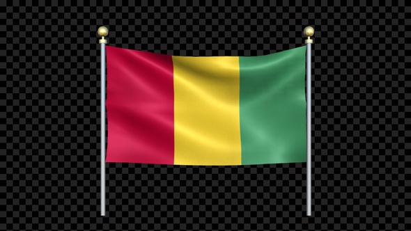 Flag Of Guinea Waving In Double Pole Looped