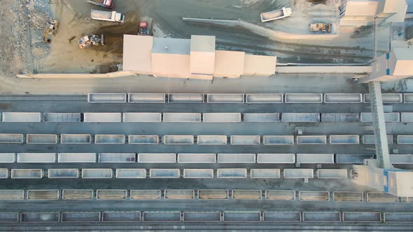 Aerial View of Cargo Train Loaded with Crushed Stone Materials at Mining Factory