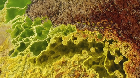 Wonders of planet Earth. The Sulphur springs create the unearthly colourful landscape. Ethiopia.