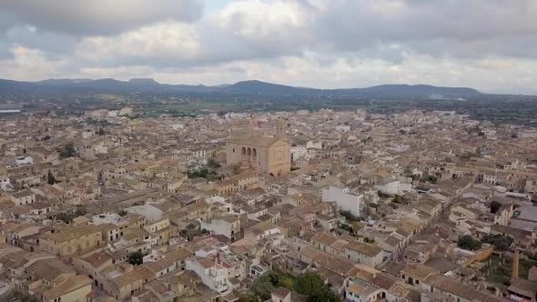 Scenic Drone Footage Of San Miguel Church In Llucmajor, Mallorca, Spain.