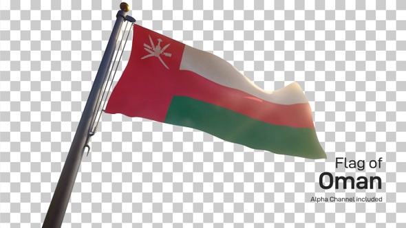 Oman Flag on a Flagpole with Alpha-Channel