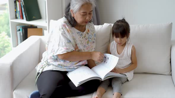 Elderly Asian Woman Teaching Her Granddaughter