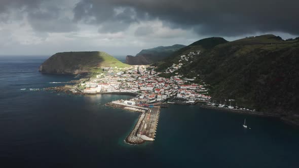 Aerial Footage of the Coastal Settlement with Lowrise Cottages