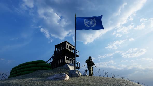 Soldier Protecting the Guard by Keeping a Watch on the UN Border