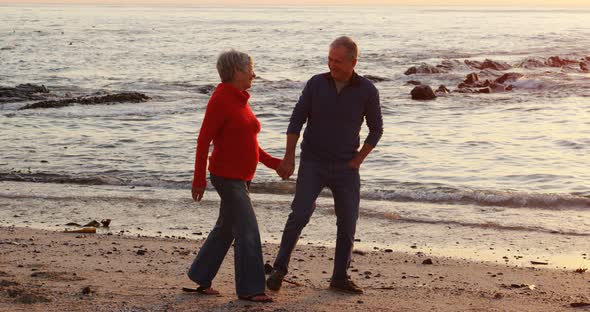 Senior couple walking on beach