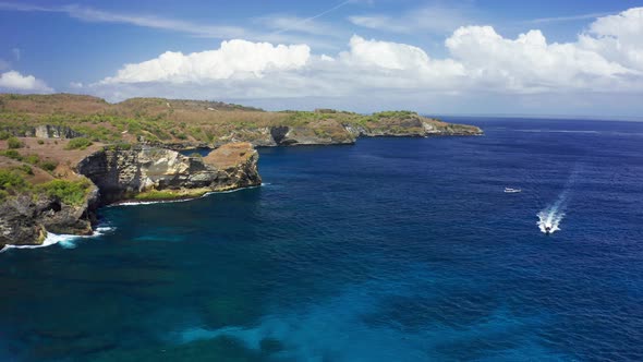 Landscape Over Touris Location Broken Beach and Blue Sea in Nusa Penida, Bali, Indonesia. Aerial