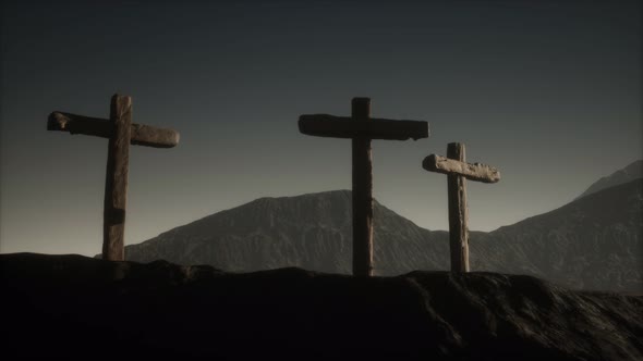 Wooden Crucifix Cross at Mountain