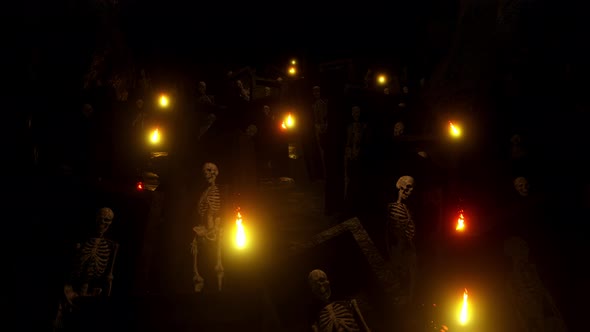 Dark Night In Cave Horror Skeleton 02 4K