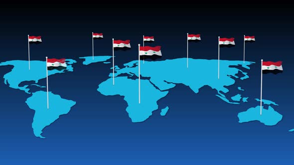 Syria National Flag Fly On Earth Map Animation
