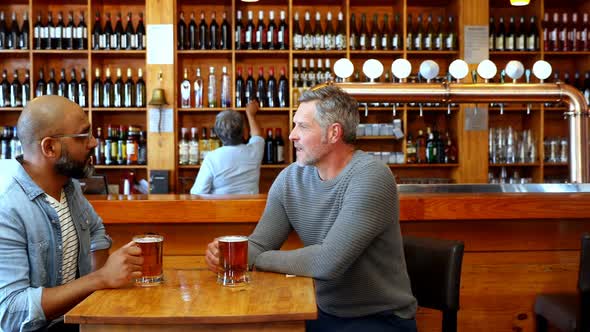 Friends toasting glass of beer in bar 4k