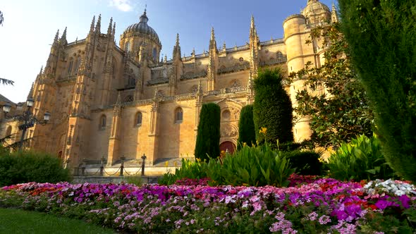 Salamanca, Spain. Gimbal Shot of New Cathedral or Catedral Nueva in Salamanca