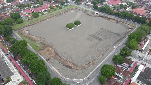 Aerial view of the Yogyakarta Palace (Keraton) field which is being replaced by white sand to mainta