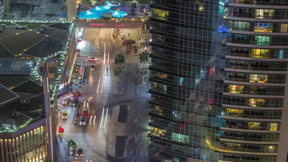 Waterfront Overview Jumeirah Beach Residence JBR Skyline Aerial Night Timelapse