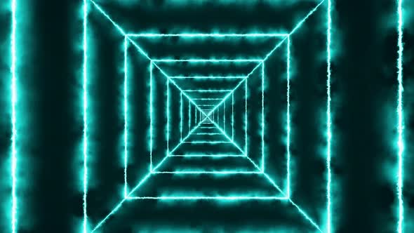 Cyan Fire Square Tunnel Animated Background