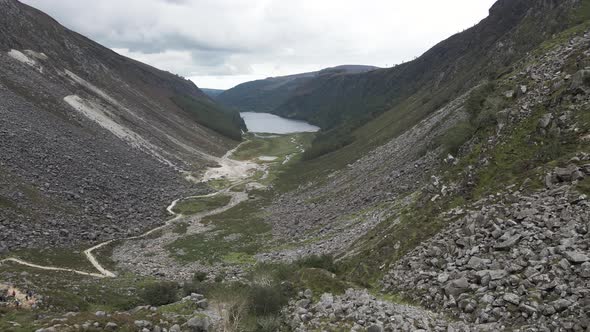 Gloomy Glendalough glacial valley arid Wicklow Ireland wide