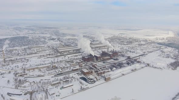 Aerial View of Industrial Zone in Winter