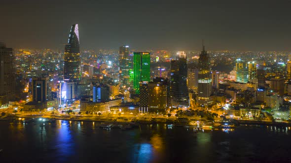 Aerial Hyper Lapse of Downtown Sai Gon - Ho Chi Minh city, Viet Nam