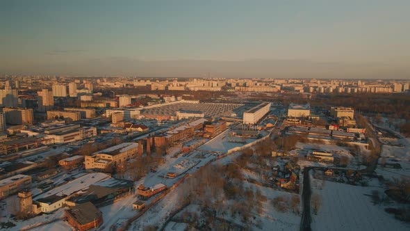 Suburb of a big city. City block from the height of the flight.