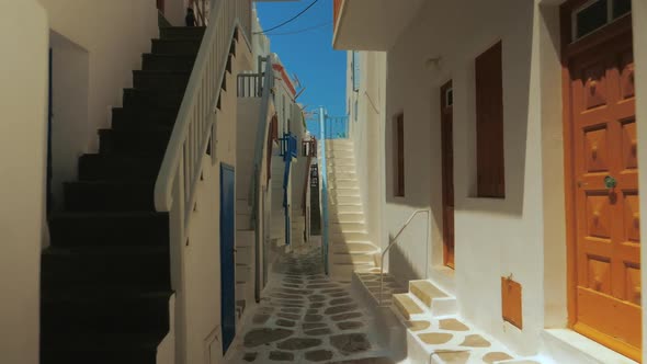 POV Walk Along Traditional Cycladic Houses in the Greek Island of Mykonos