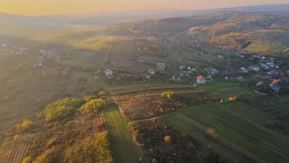 Beautiful natural autumn landscape on mountain valley during sunset