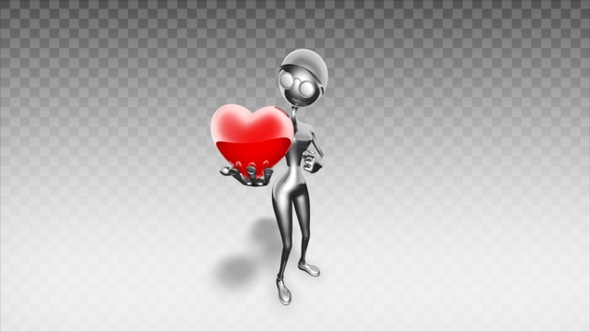 Silver 3D Woman - Cartoon Show Heart