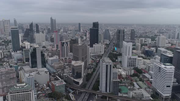 4K aerial drone footage of Bangkok skyline.