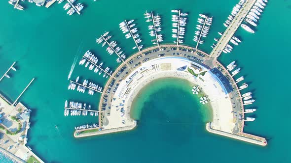 View from above of modern semicircular docks of Sukosan marine, Croatia