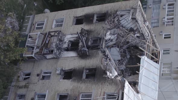 Vertical Video of a Building Bombed During the War in Makariv Ukraine